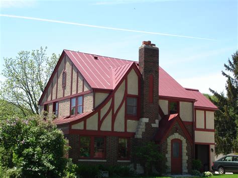 colonial red metal roof with white house|red galvanized metal roof.